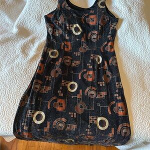 Geometric Textured Patterned Dress - Black and Brown